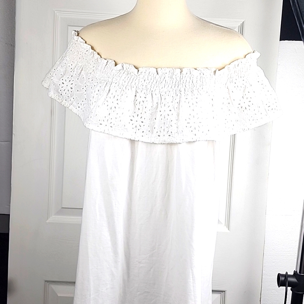 Eyelet off shoulder Top, 100% cotton Size L White - Picture 2 of 9